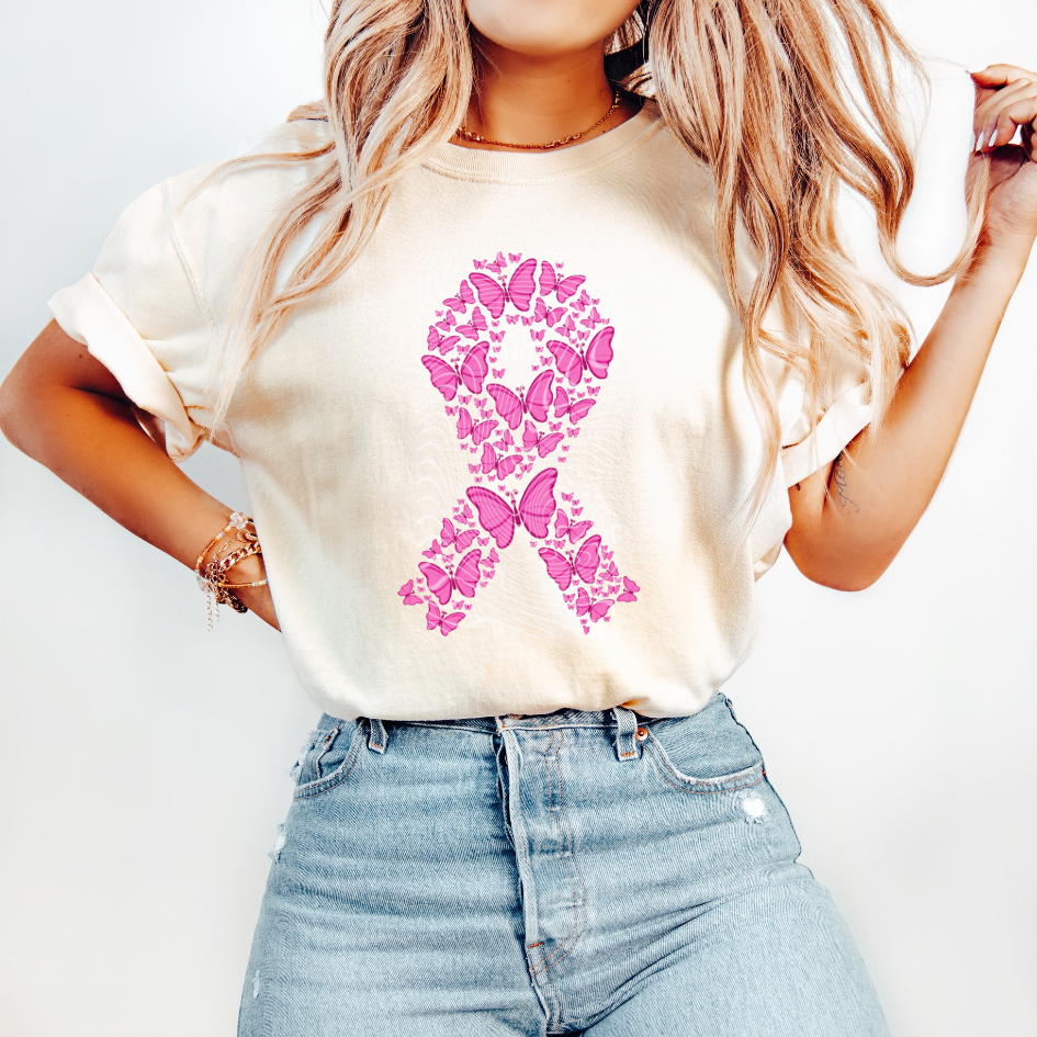 Pinktober Butterfly Ribbon DTF