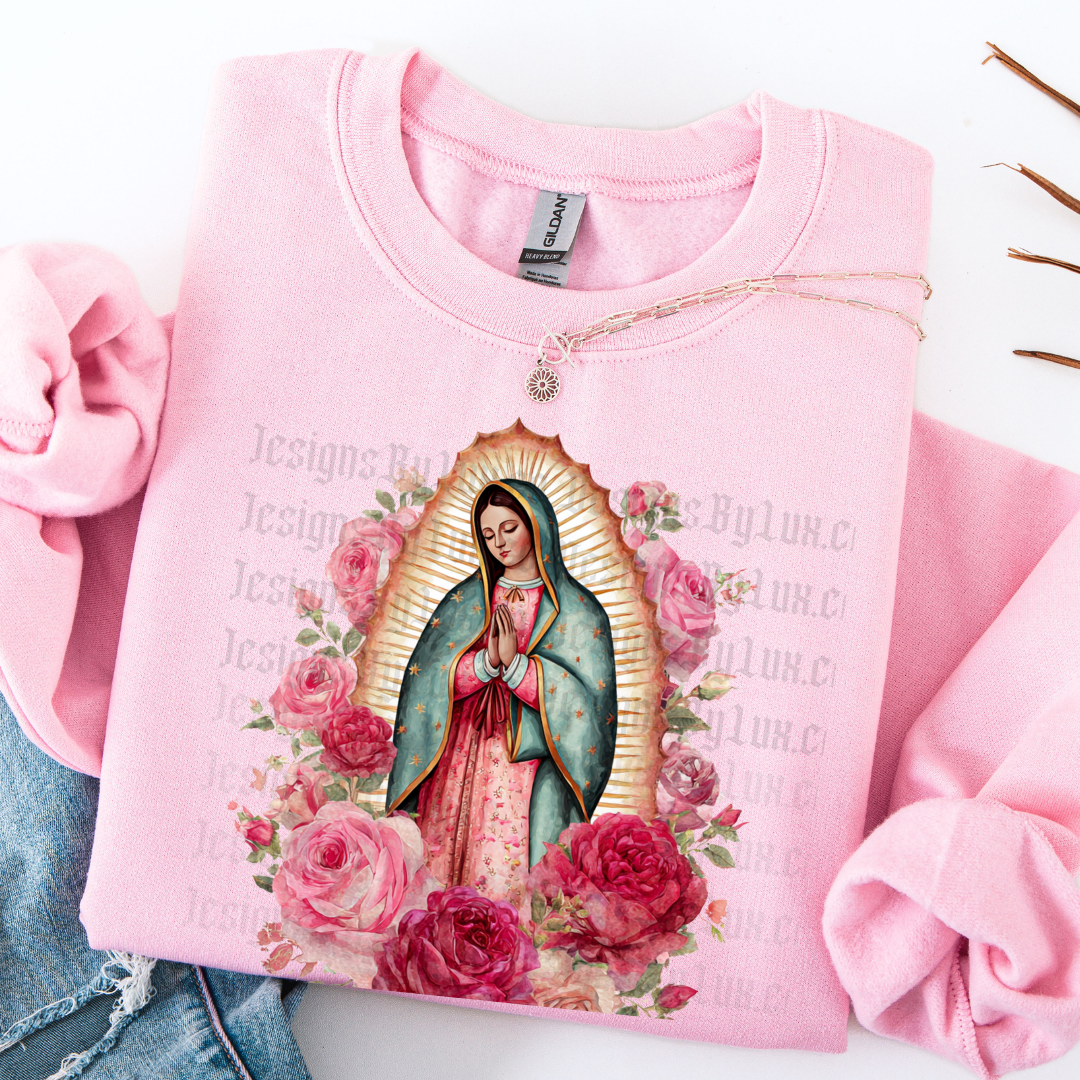 Virgencita Pink Flowers DTF